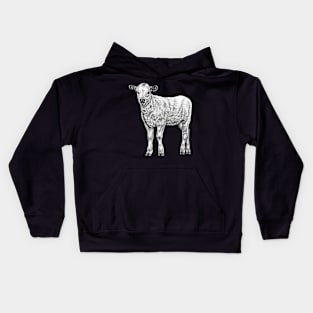 Baby White Park cow - calf ink illustration Kids Hoodie